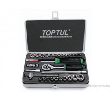 Набор головок 1/4" 4-14мм 3/16"-9/16" 6гр. 29пр. метал.кейс PROLINE TOPTUL 