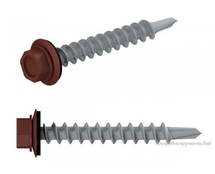 Саморез кровельный 4.8х19 мм цинк, шайба с прокл., PT3, RAL 3009 (250 шт в карт. уп.) STARFIX (по металлу, цвет оксидно-красный)