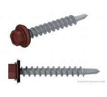 Саморез кровельный 4.8х29 мм цинк, шайба с прокл., PT1, RAL 3009 (200 шт в карт. уп.) STARFIX (по дереву, цвет оксидно-красный)