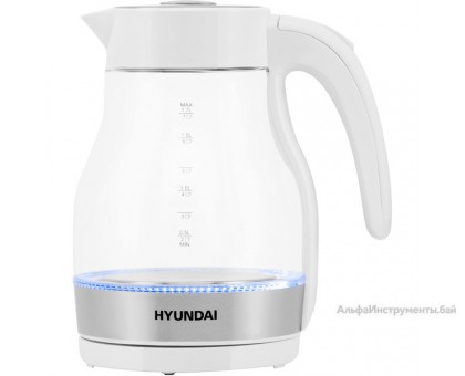 Электрический чайник Hyundai HYK-G3802 белый/серебристый (стекло)