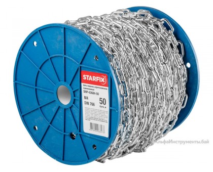 Цепь сварная короткозвенная, оцинк. М4 DIN 766 (бухта 50 м) STARFIX